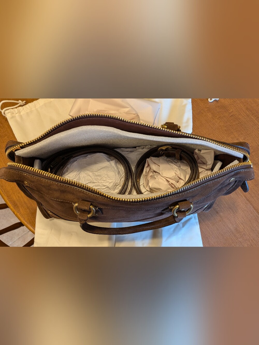 Coach Rhyder 38 Suede Satchel - Dark Chocolate - Picture 12 of 15